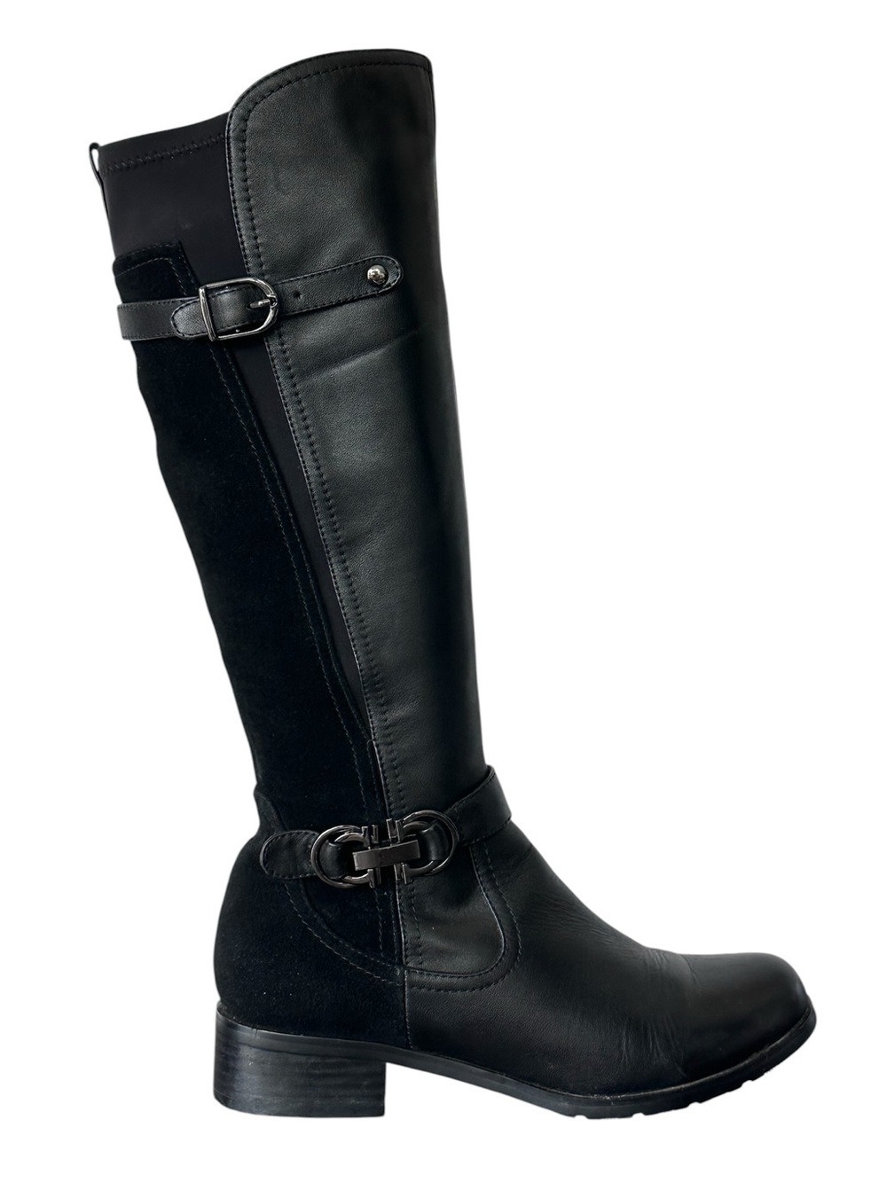 SoleMani Valentino Slim Calf Buttery Black Leather & Suede Riding Boot Size 8.5